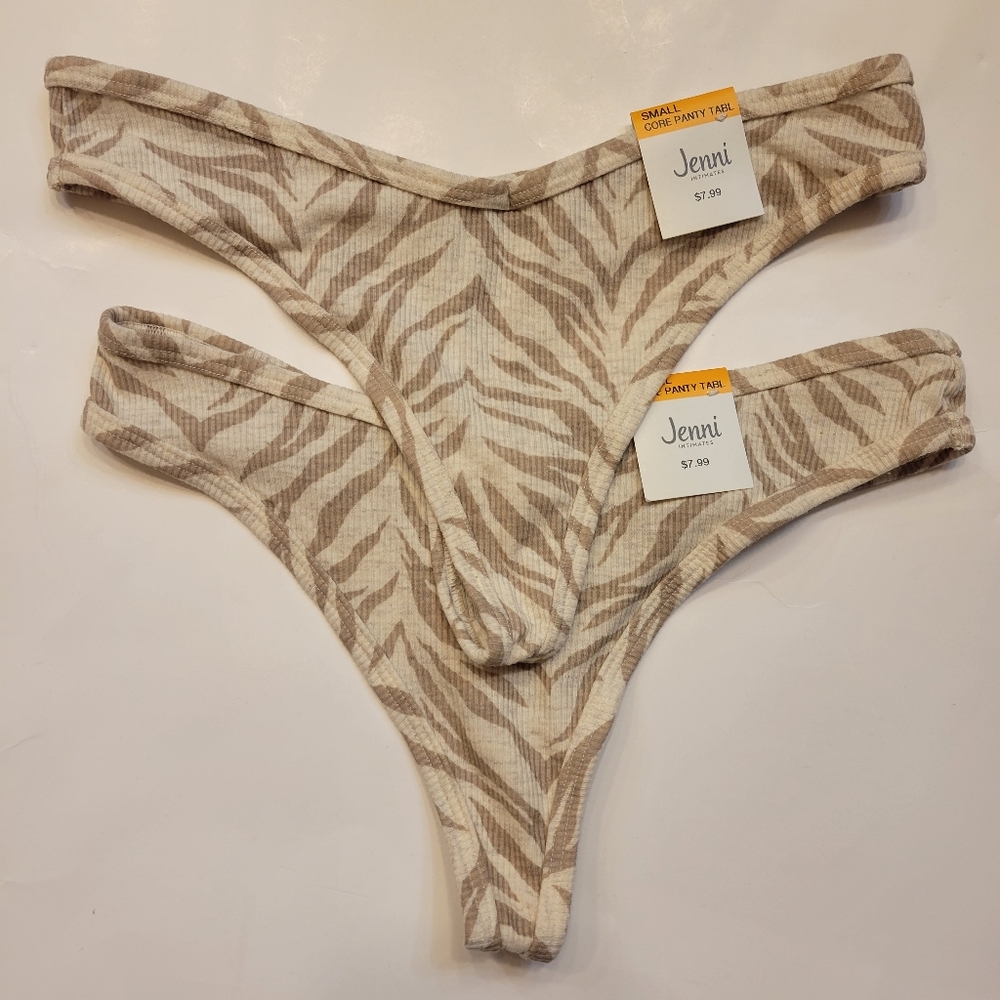 2 Jenni Small Women's Ribbed Thongs Tiger Panty